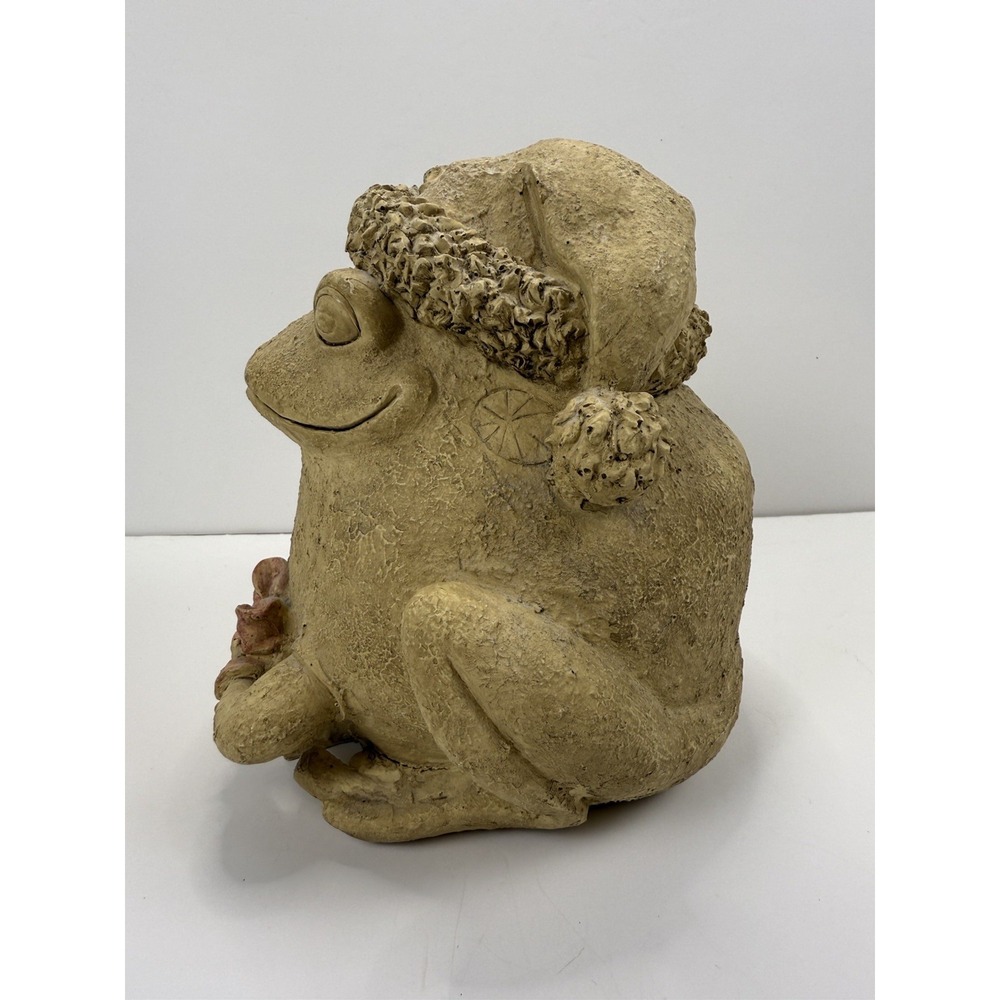 Garden Christmas Frog with Hat and Gift Resin Tan with Statue Outdoor 7 x 8" - Picture 5 of 8